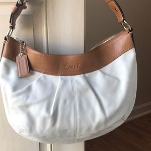 Coach White & Tan Pleated Leather Hobo